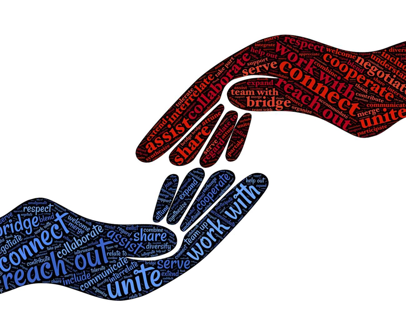 Hands With Words Written In, Relating To Connections & Assistance